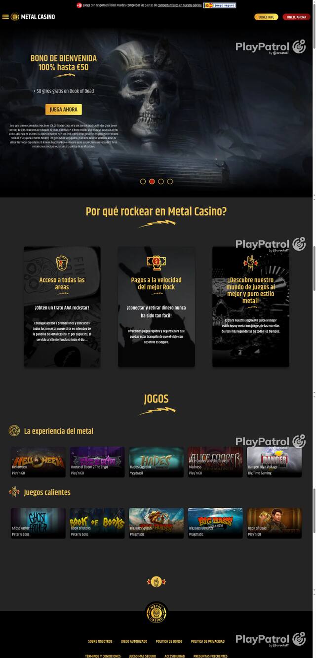Capture of the front page of Metal Casino (metalcasino.es) on 23 October 2026