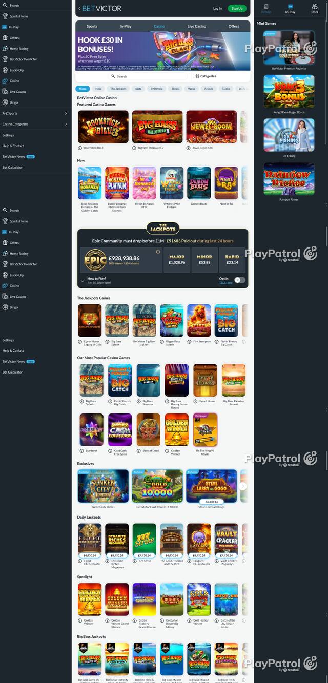 Capture of the front page of BetVictor Casino (betvictor.com) on 21 October 2026