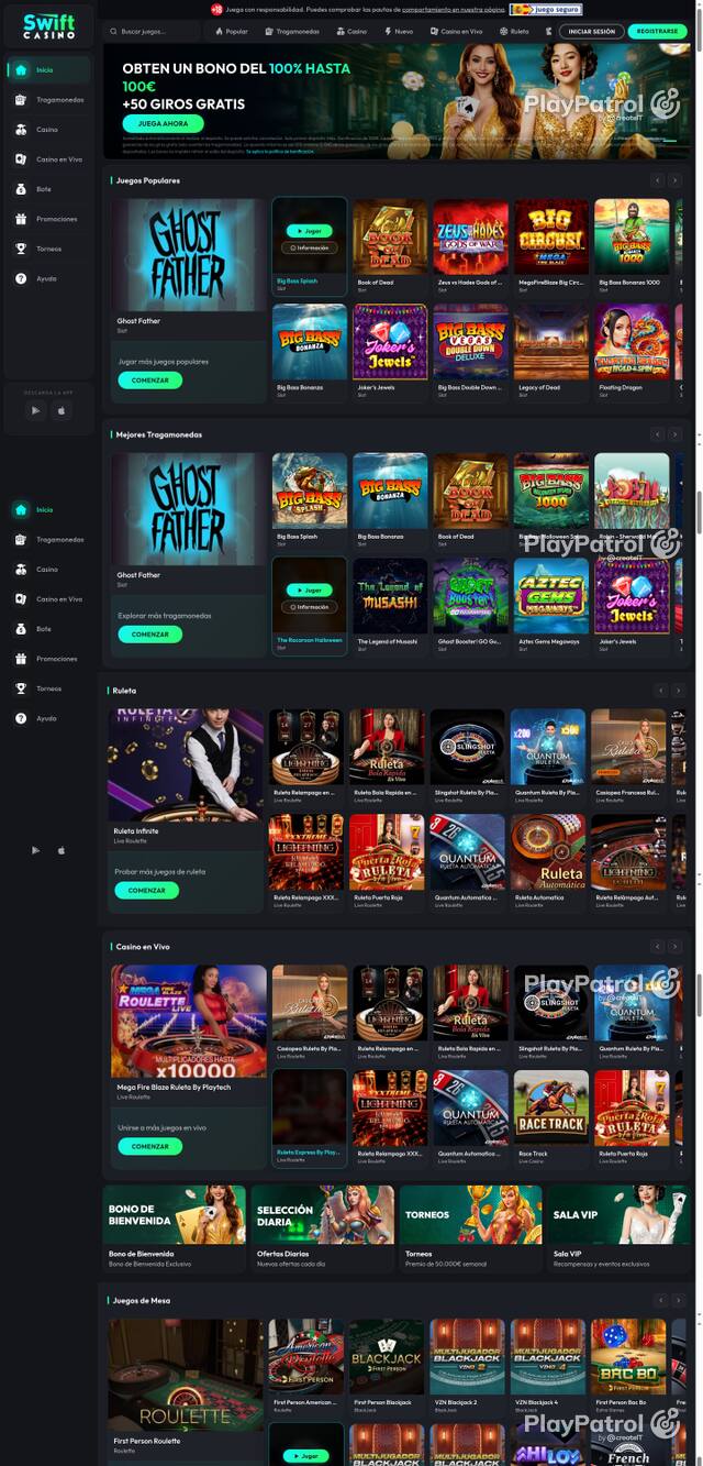 Front page of Swift Casino as captured on 30 October 2026