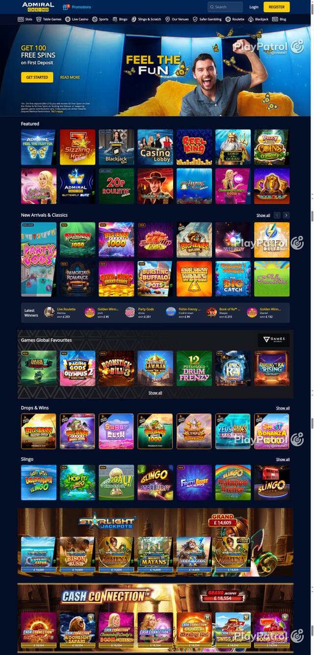 Capture of the front page of Admiral Casino (admiralcasino.co.uk) on 18 October 2026