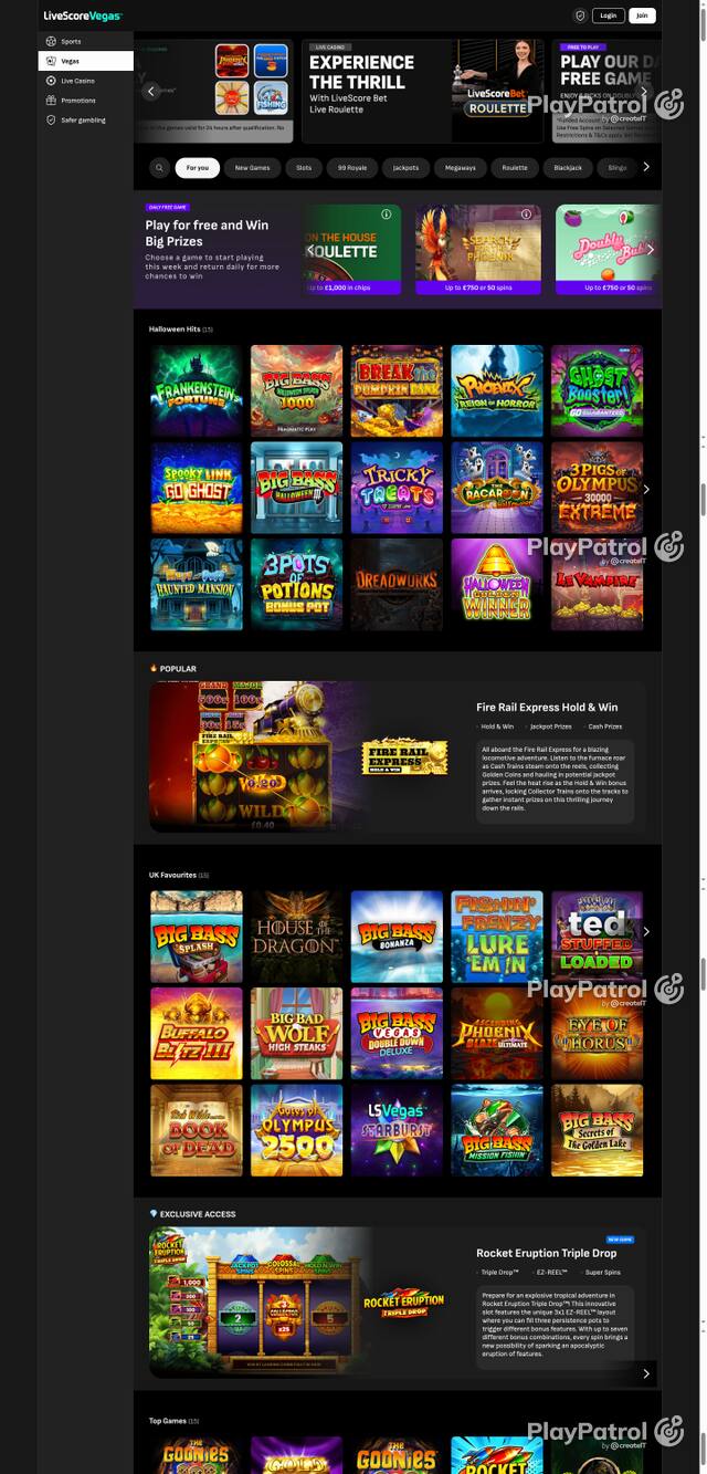 Capture of the front page of LiveScore Vegas (livescorebet.com) on 22 October 2026