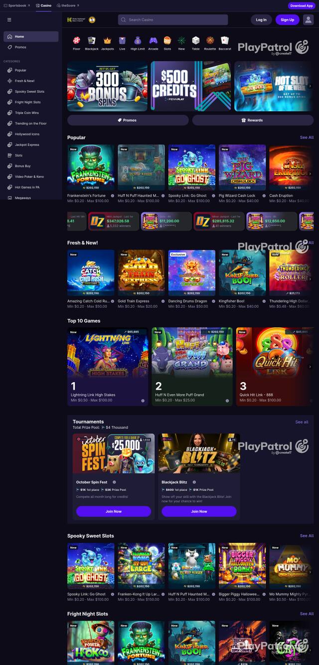 Capture of the front page of hollywoodcasino.com (hollywoodcasino.com) on 28 October 2026