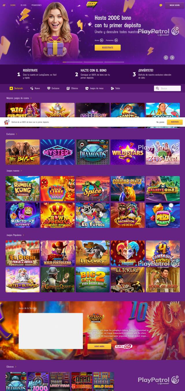 Homepage capture of Lucky Casino recorded during the scan