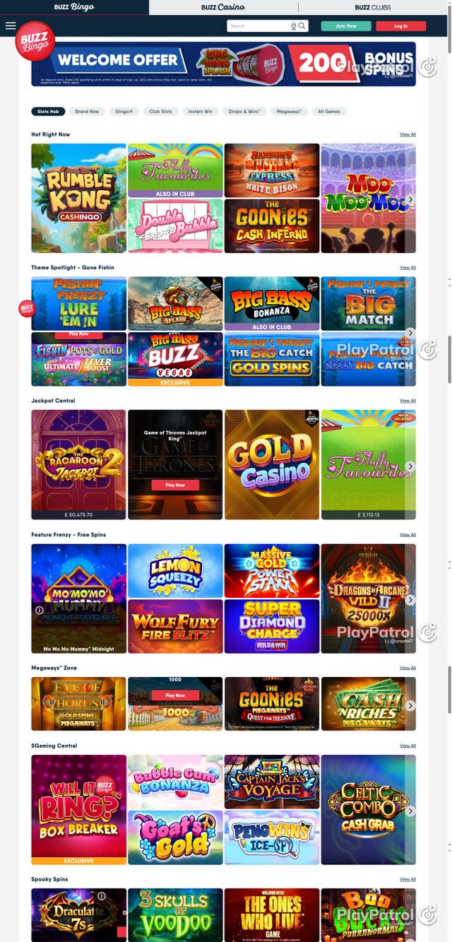 Capture of the front page of Buzz Bingo (buzzbingo.com) on 13 October 2026