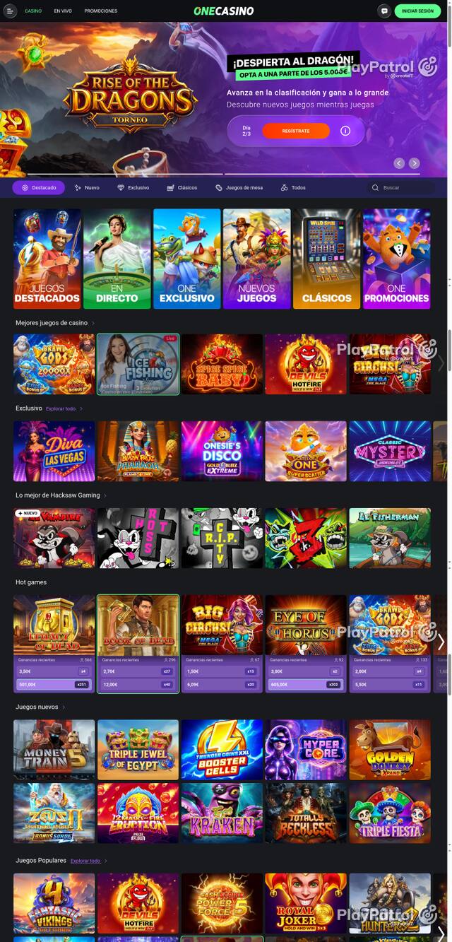 Capture of the front page of One Casino (onecasino.es) on 11 October 2026