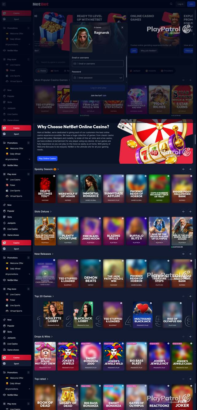 Capture of the front page of NetBet Casino (netbet.co.uk) on 23 October 2026