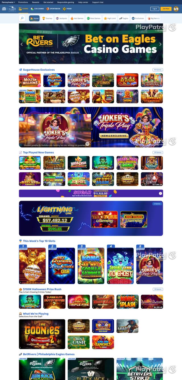 Front page of pa.playsugarhouse.com as captured on 29 October 2026