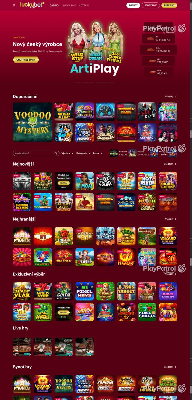 Capture of the front page of LuckyBet (luckybet.cz) on 6 October 2026