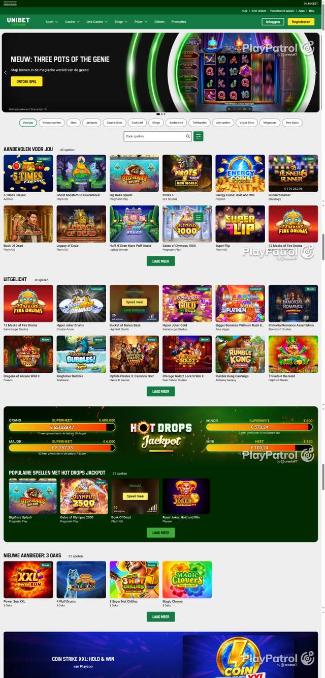 Capture of the front page of Unibet (unibet.nl) on 8 October 2026