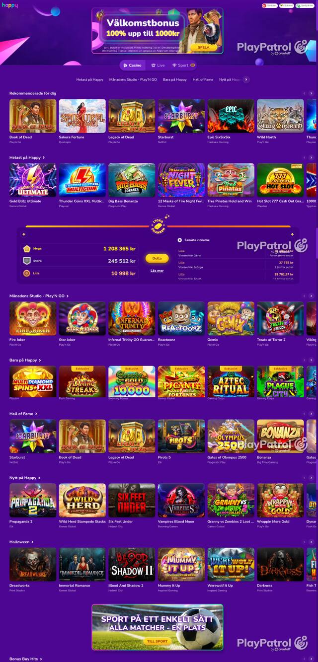 Capture of the front page of happycasino.se (happycasino.se) on 24 October 2026