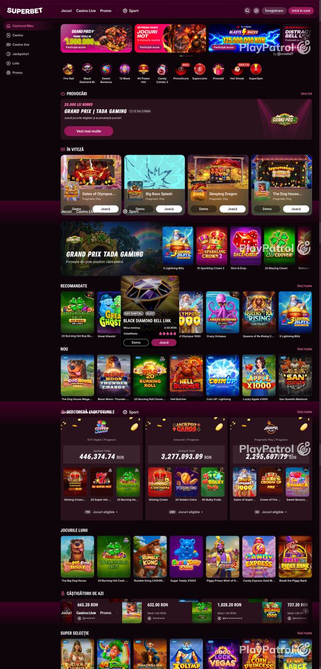 Capture of the front page of Superbet (superbet.ro) on 8 October 2026