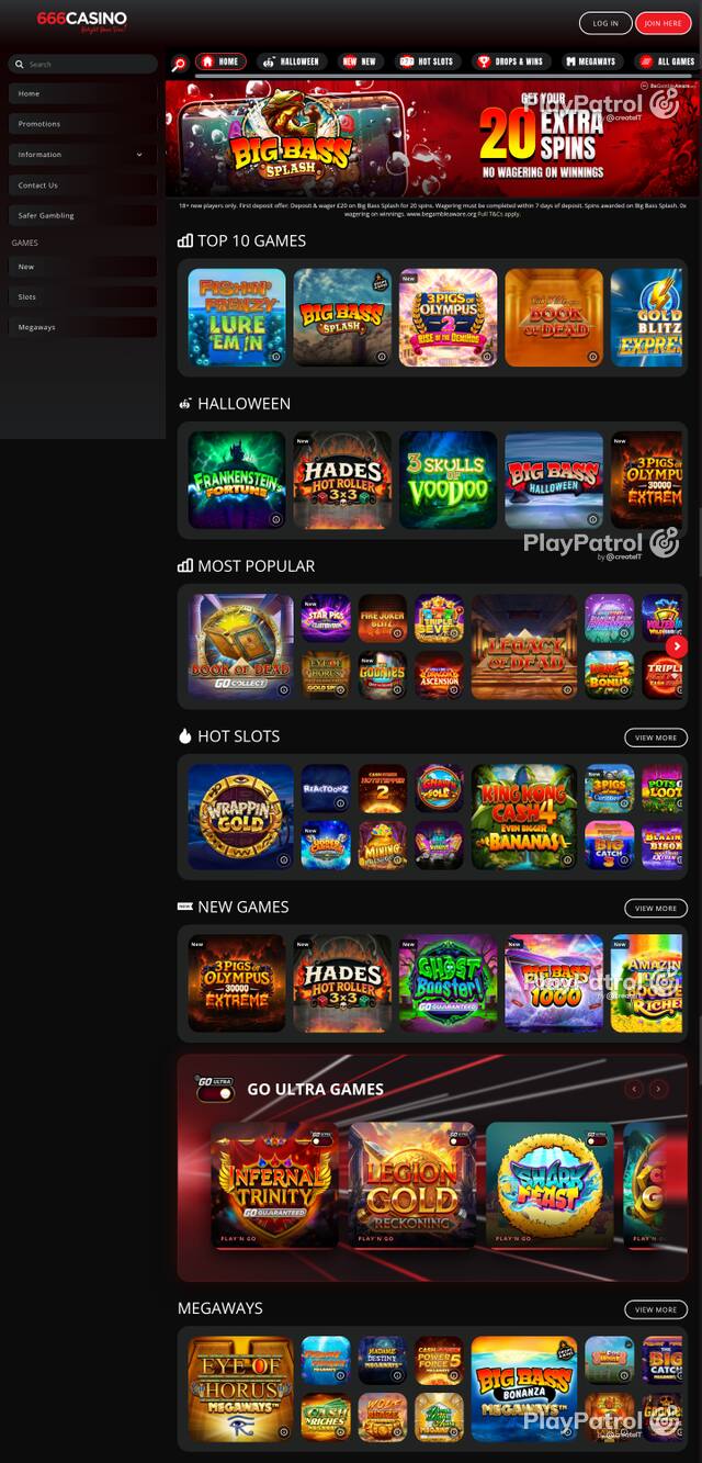 Capture of the front page of 666 Casino (666casino.com) on 17 October 2026
