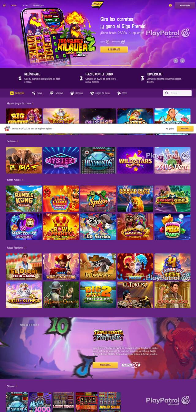 Capture of the front page of Lucky Casino (luckycasino.es) on 3 October 2026