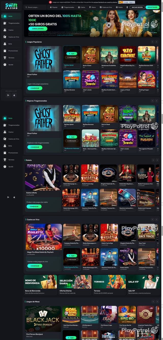 Capture of the front page of Swift Casino (swiftcasino.es) on 25 October 2026