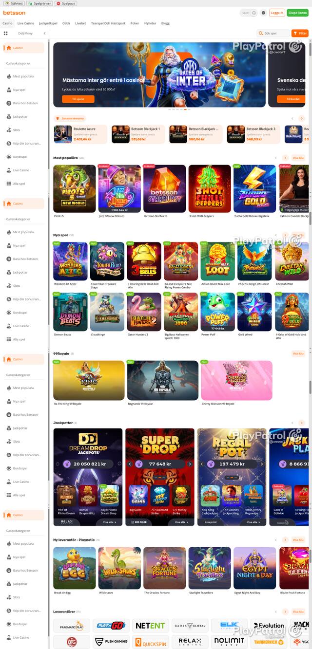 Capture of the front page of betsson.com (betsson.com) on 15 October 2026
