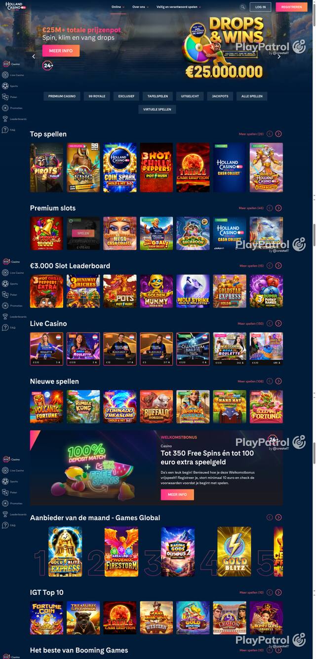 Capture of the front page of Holland Casino (hollandcasino.nl) on 12 October 2026