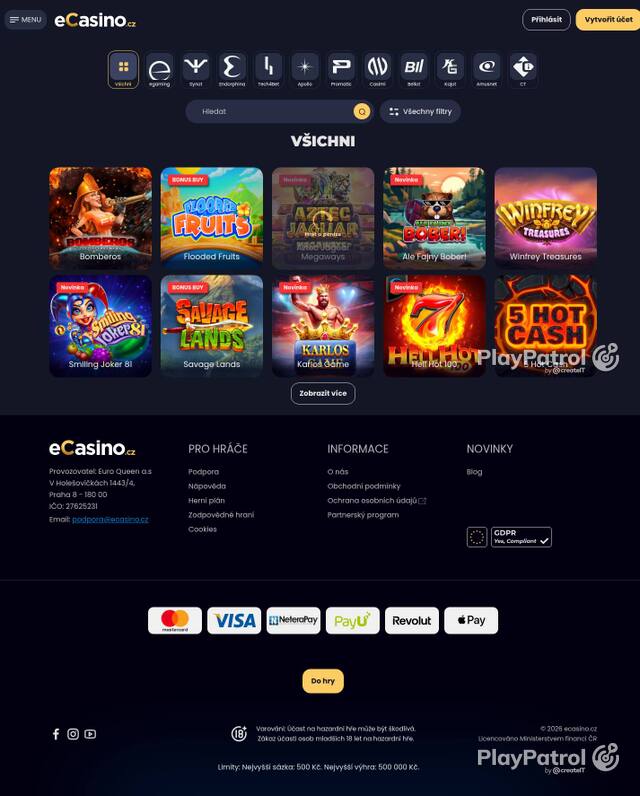 Capture of the front page of eCasino (ecasino.cz) on 4 October 2026