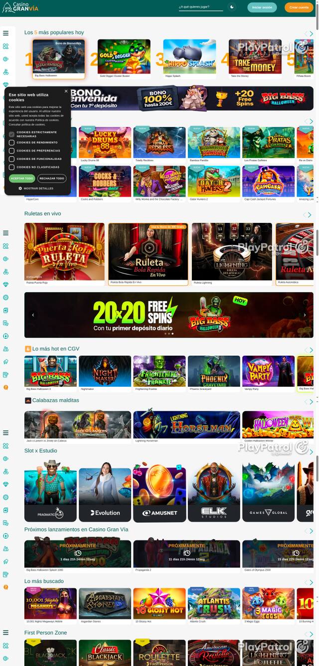 Capture of the front page of Casino Gran Vía (casinogranvia.es) on 10 October 2026