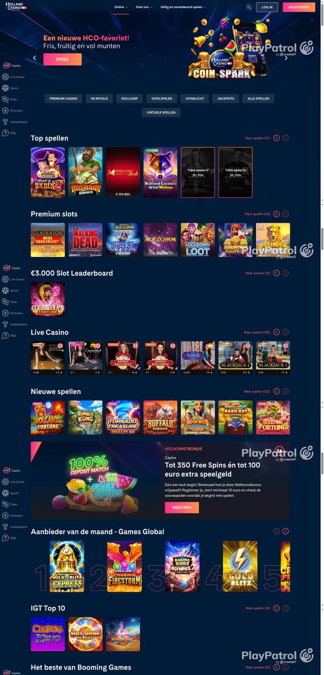 Capture of the front page of Holland Casino (hollandcasino.nl) on 16 October 2026