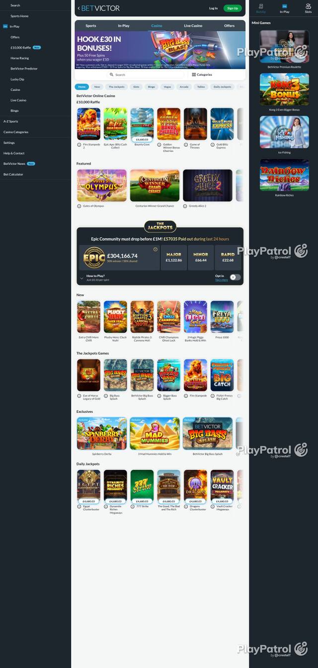 Homepage capture of BetVictor Casino recorded during the scan