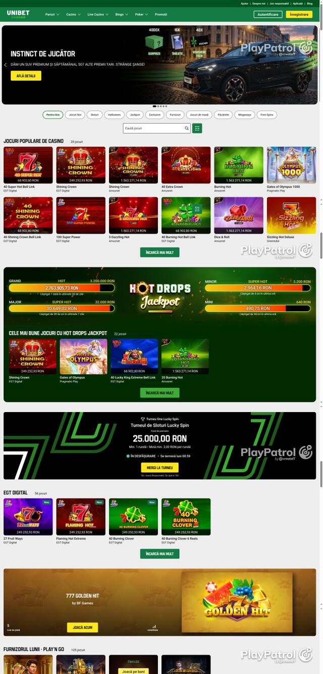 Capture of the front page of Unibet (unibet.ro) on 30 October 2026