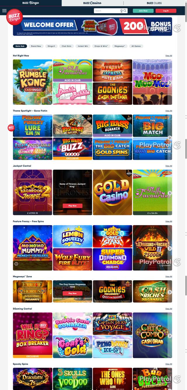 Capture of the front page of Buzz Bingo (buzzbingo.com) on 15 October 2026