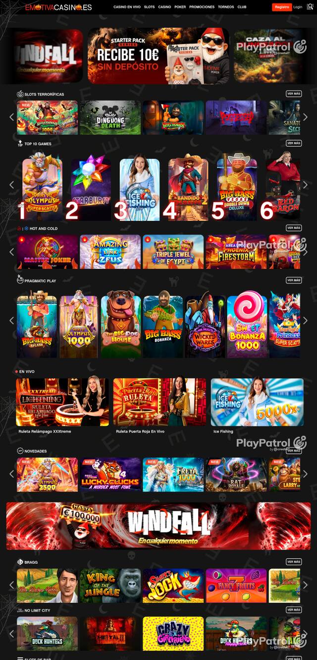 Front page of Emotiva Casino as captured on 27 October 2026