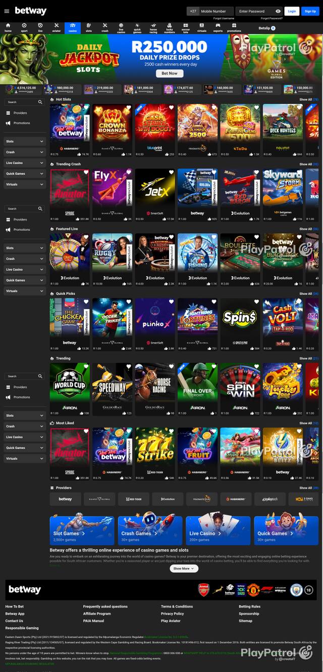 Capture of the front page of betway.co.za (betway.co.za) on 24 October 2026