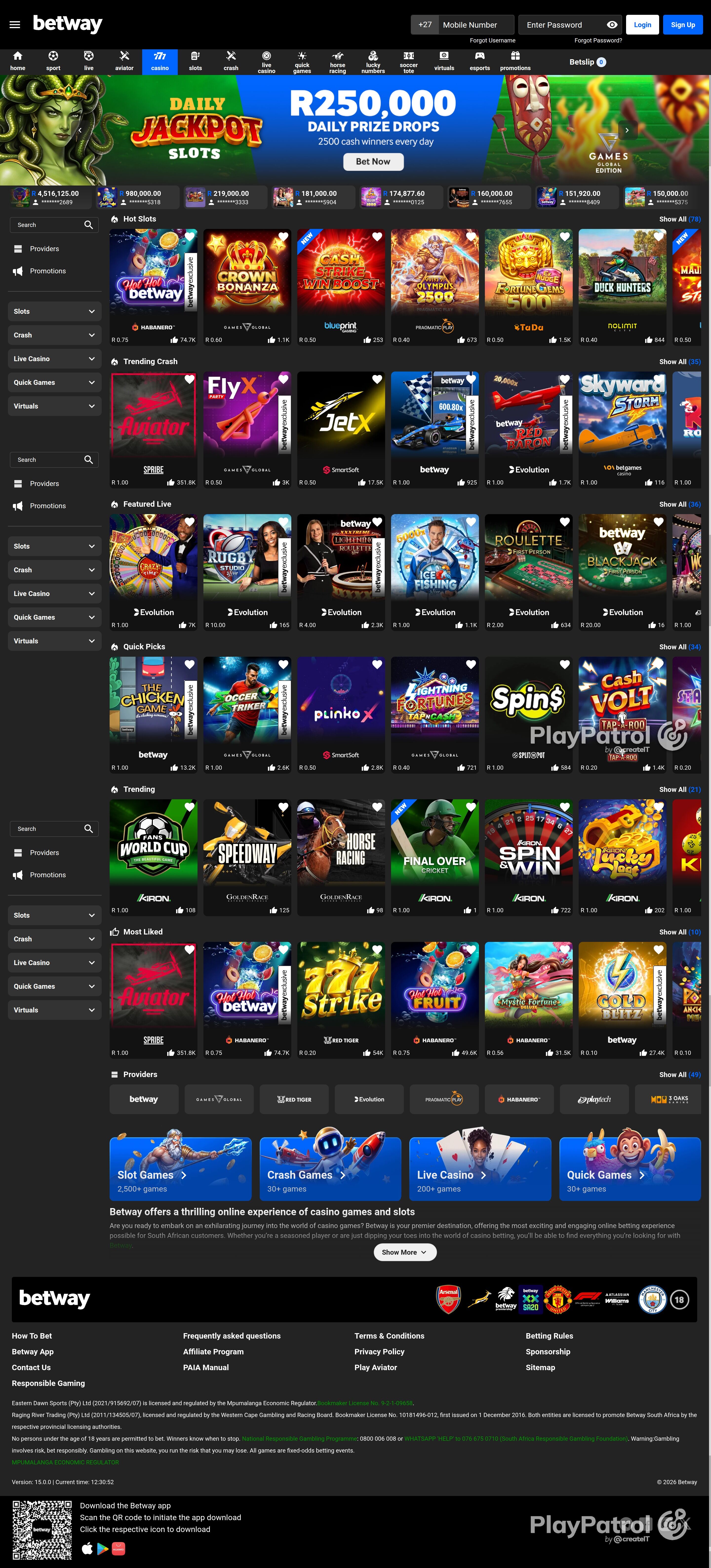 Full capture of betway.co.za recorded during the scan
