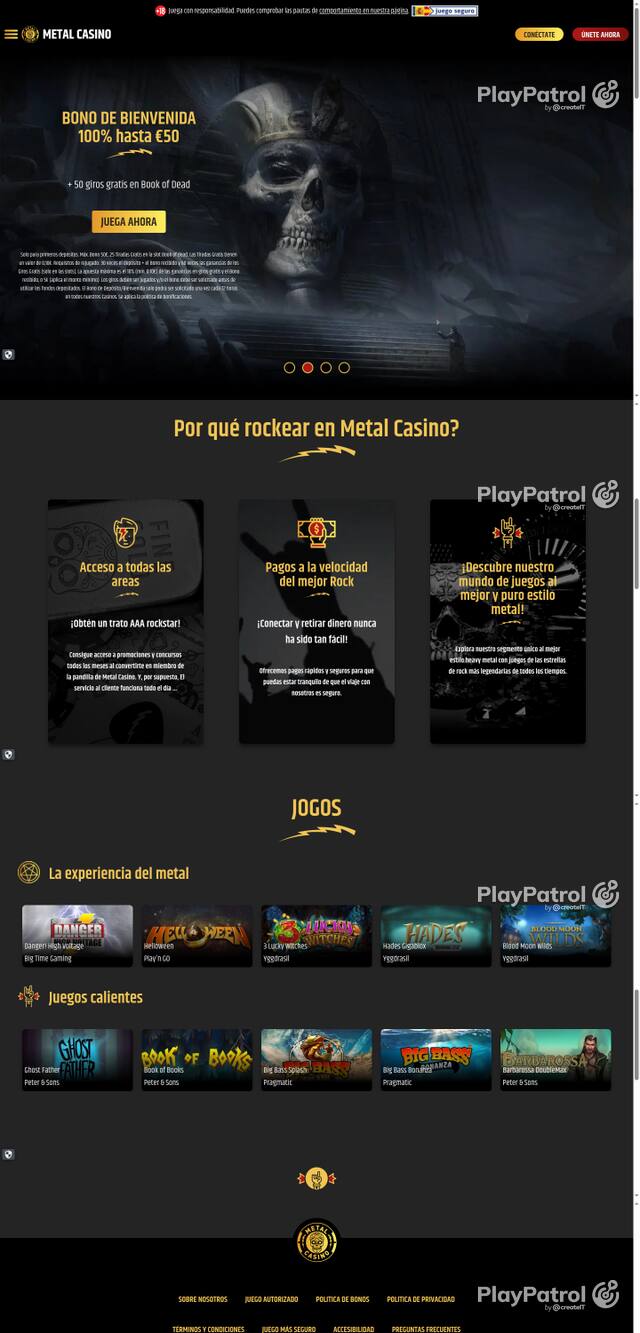 Capture of the front page of Metal Casino (metalcasino.es) on 17 October 2026