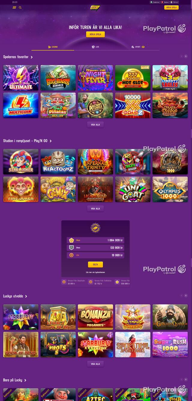Capture of the front page of luckycasino.com (luckycasino.com) on 15 October 2026