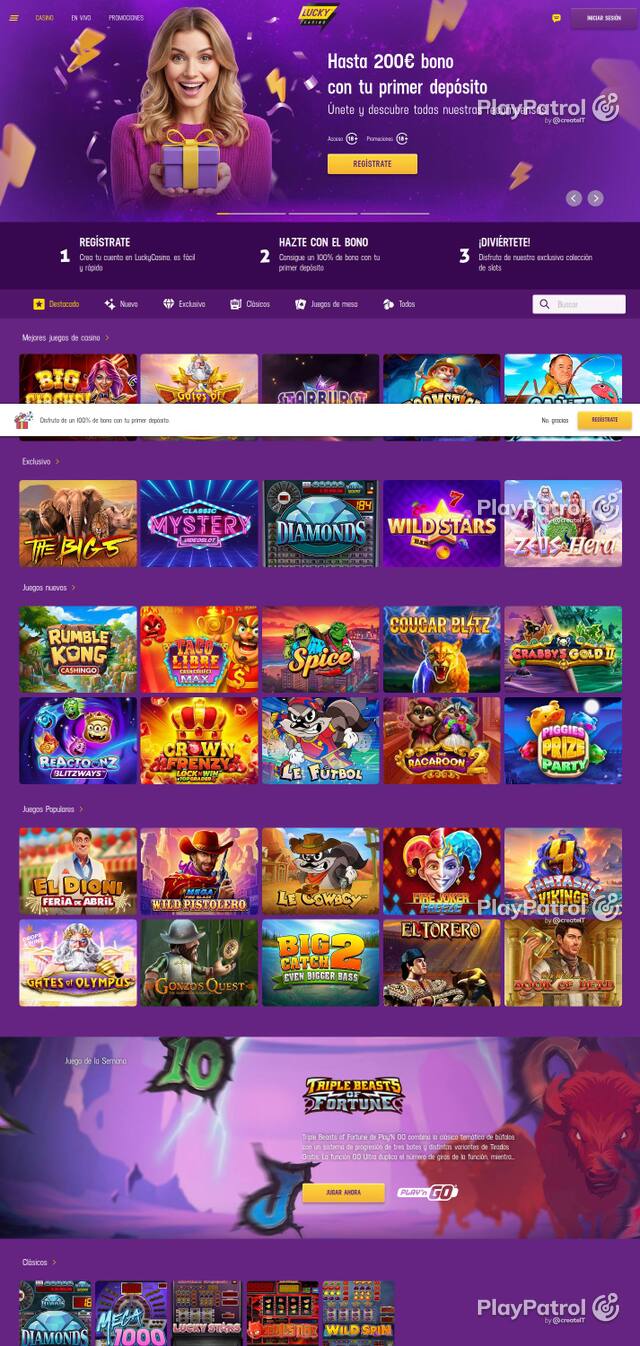 Capture of the front page of Lucky Casino (luckycasino.es) on 4 October 2026