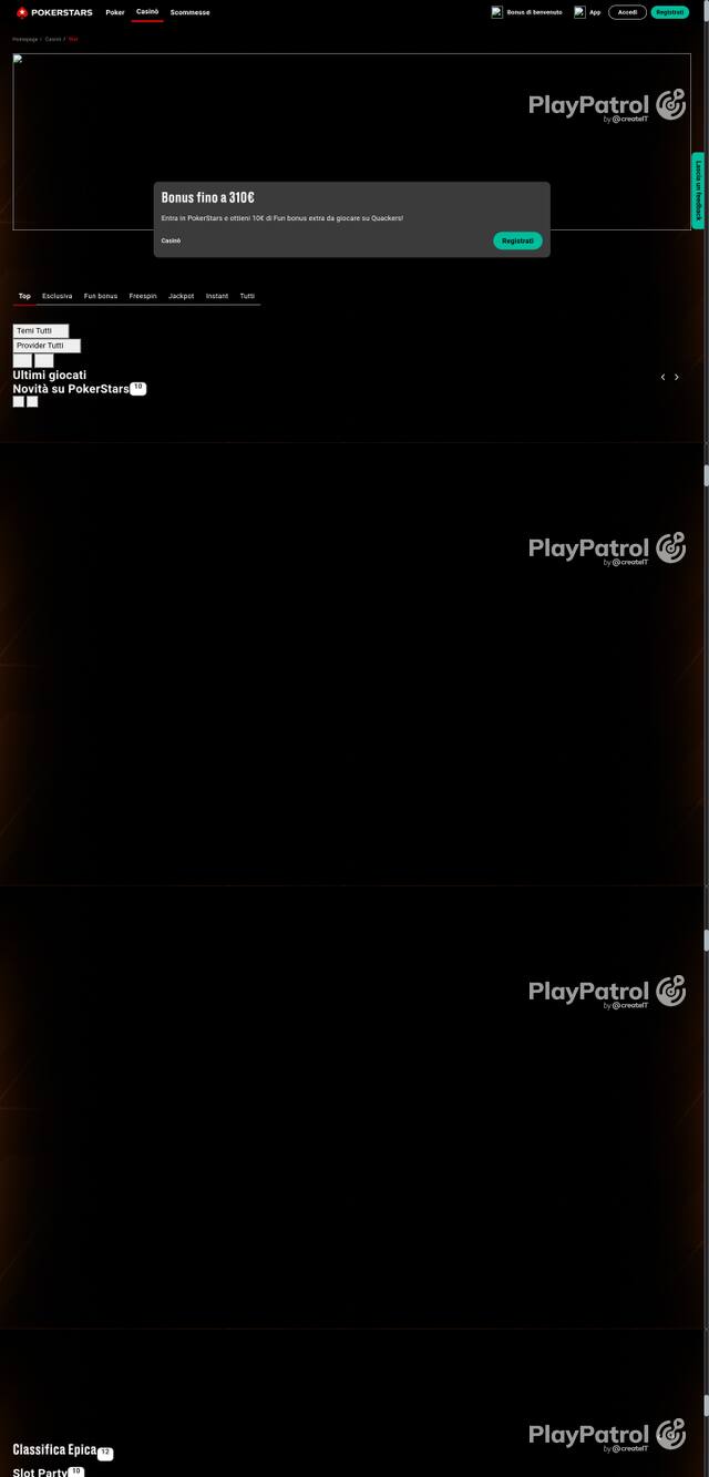 Capture of the front page of PokerStars (pokerstars.it) on 7 October 2026