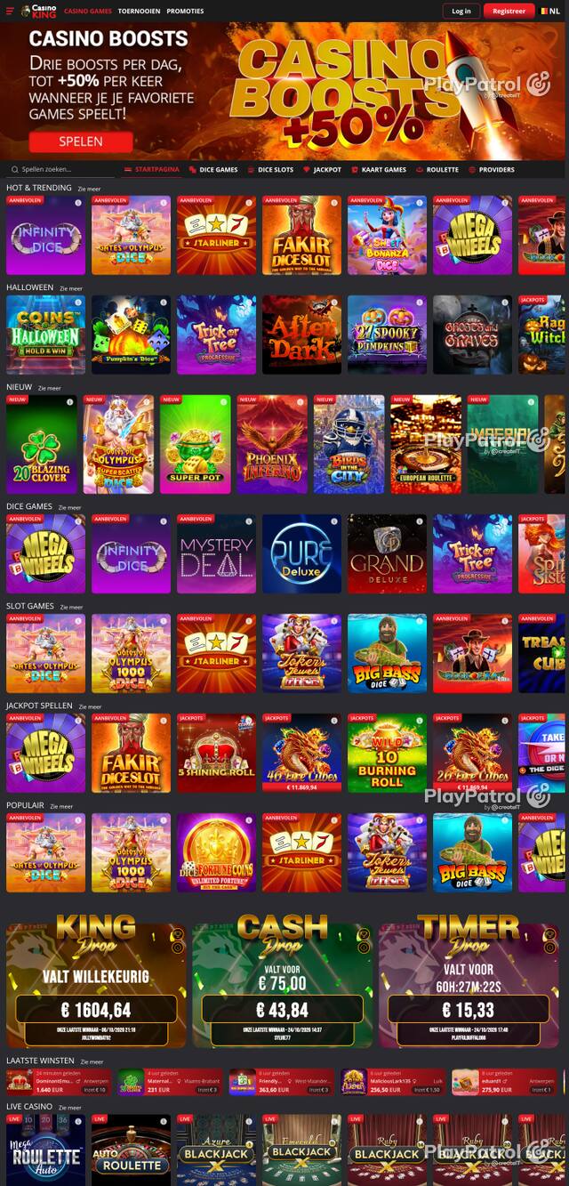Capture of the front page of casinoking.be (casinoking.be) on 25 October 2026