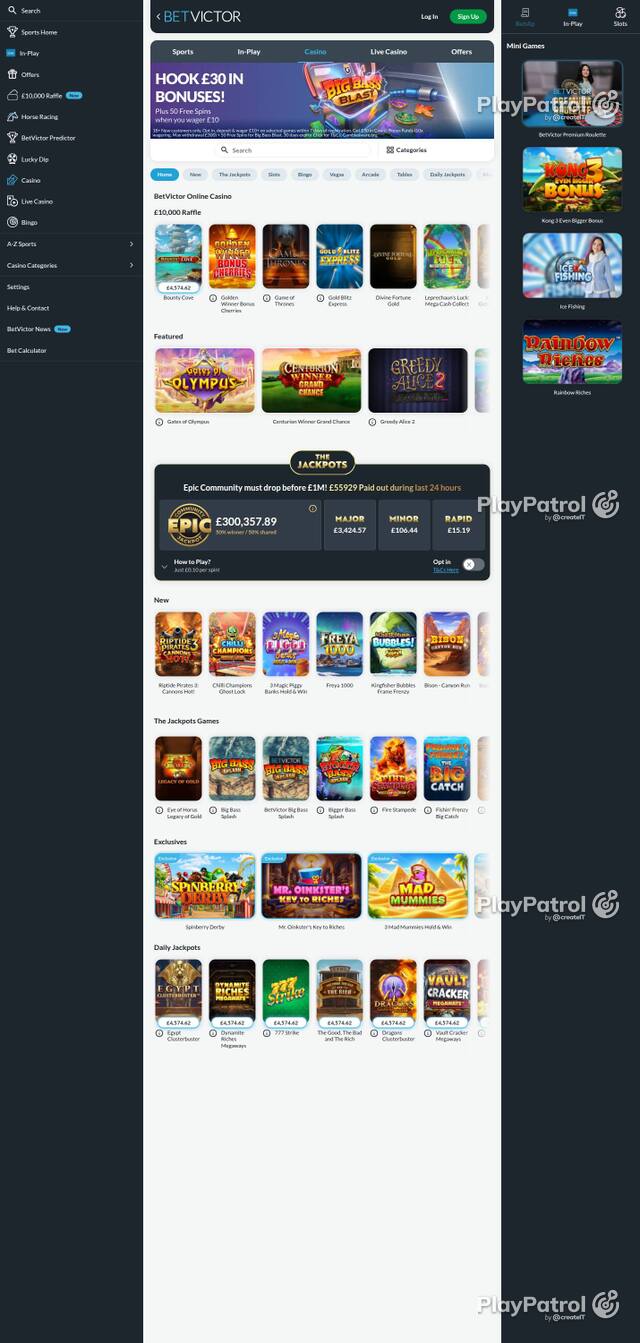 Homepage capture of BetVictor Casino recorded during the scan