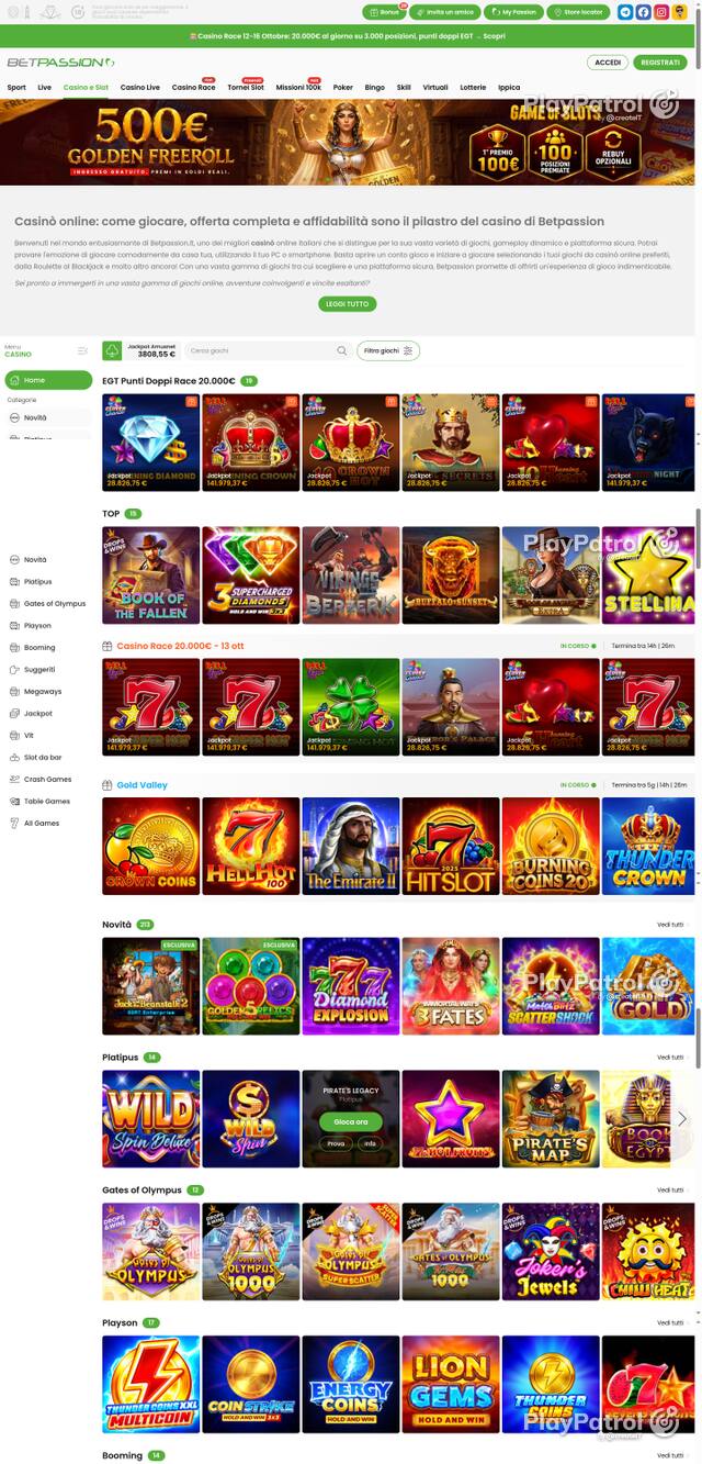 Capture of the front page of Betpassion (betpassion.it) on 13 October 2026