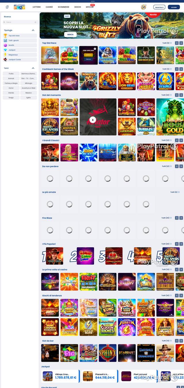 Homepage capture of MyLotteries recorded during the scan