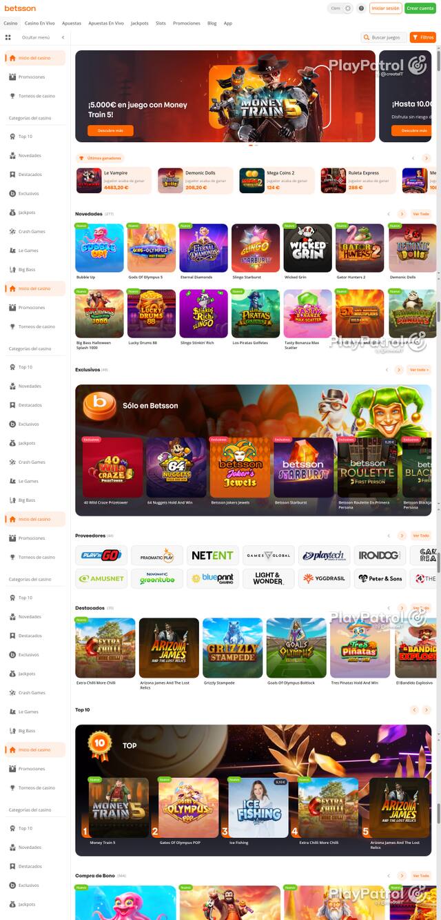 Capture of the front page of Betsson (betsson.es) on 14 October 2026
