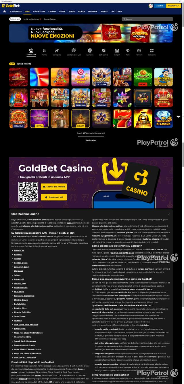 Capture of the front page of Goldbet (goldbet.it) on 6 October 2026