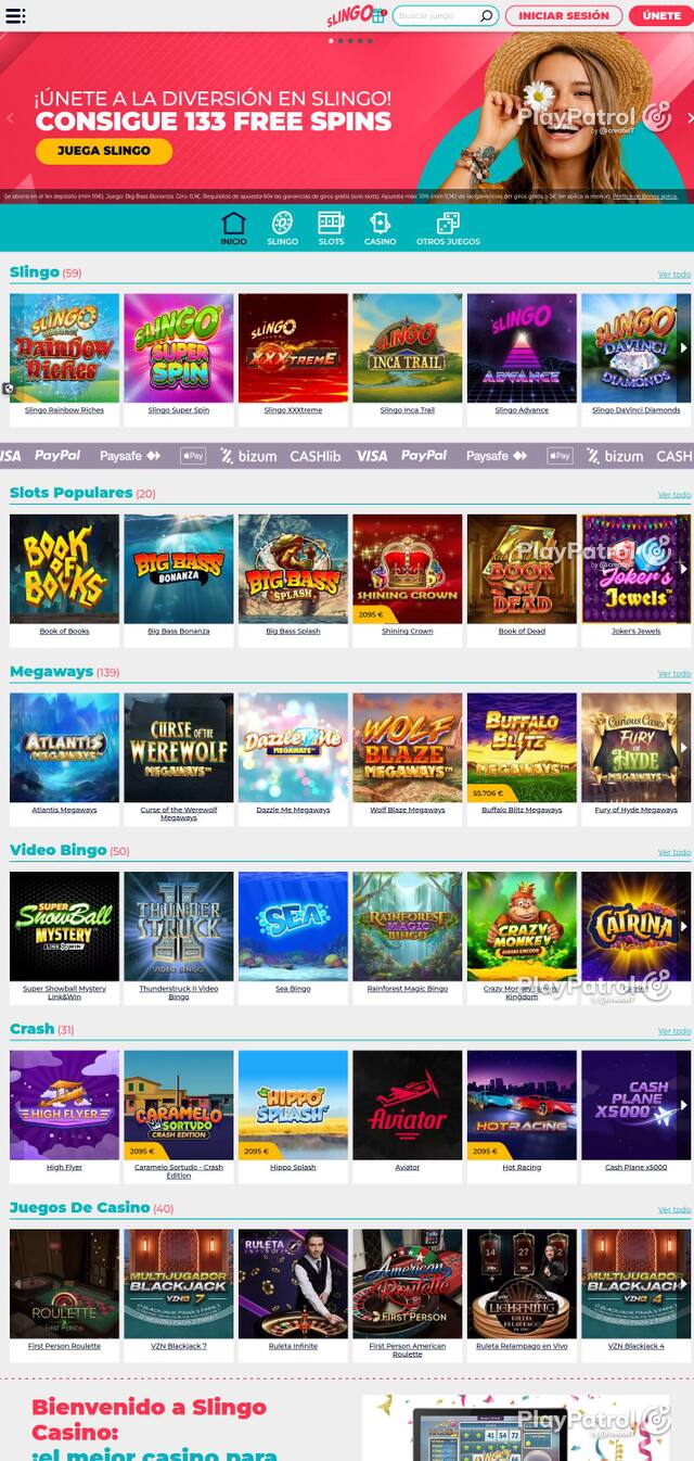 Homepage capture of Slingo Casino recorded during the scan