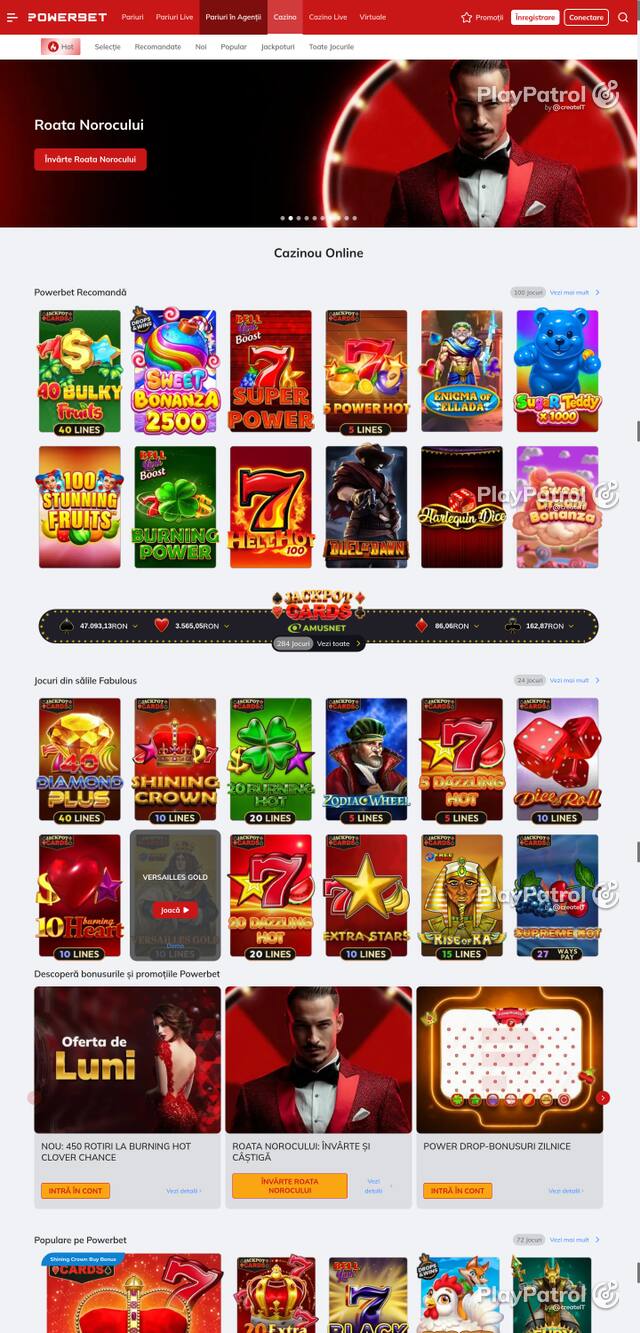 Capture of the front page of PowerBet (online.powerbet.ro) on 26 October 2026