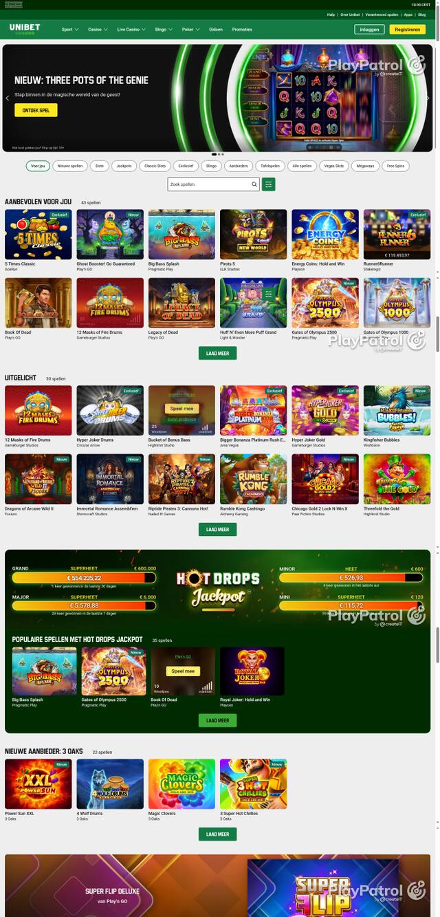 Capture of the front page of Unibet (unibet.nl) on 9 October 2026