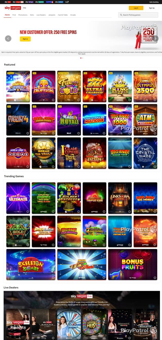 Capture of the front page of Sky Vegas (skyvegas.com) on 2 October 2026