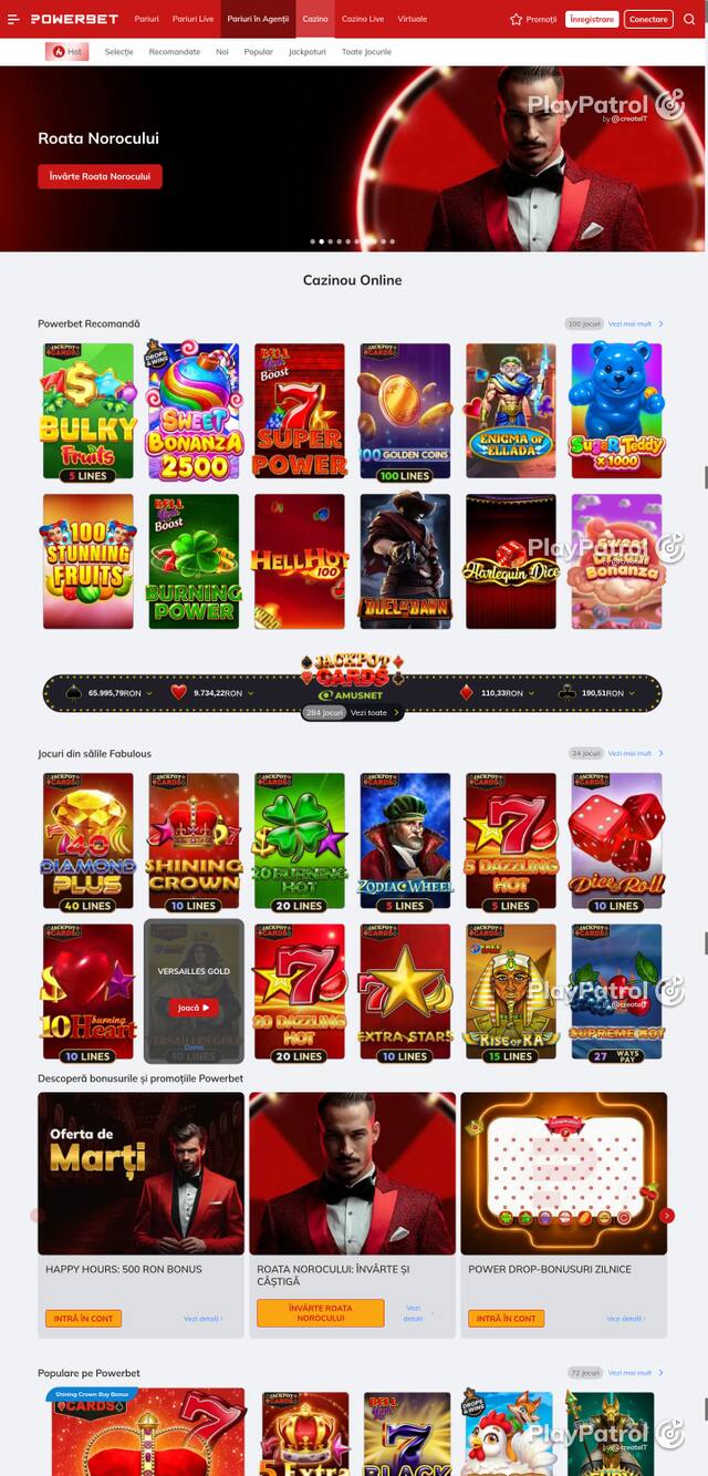 Capture of the front page of PowerBet (online.powerbet.ro) on 6 October 2026