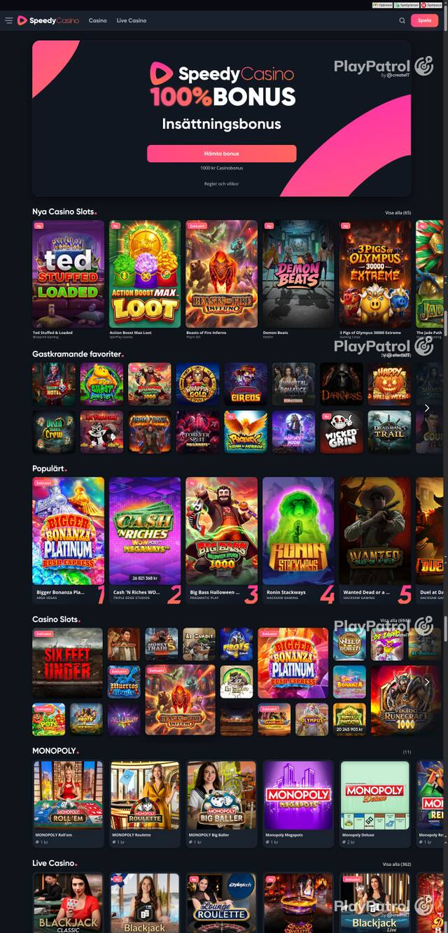 Capture of the front page of speedycasino.com (speedycasino.com) on 18 October 2026
