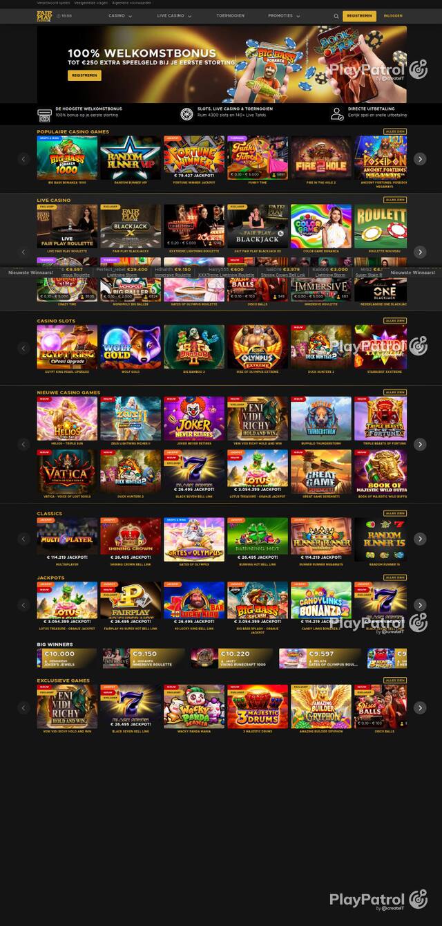 Homepage capture of Fair Play Casino recorded during the scan
