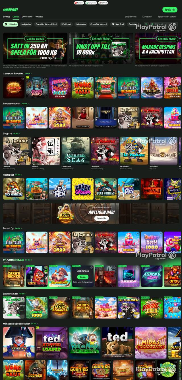 Capture of the front page of comeon.com (comeon.com) on 21 October 2026