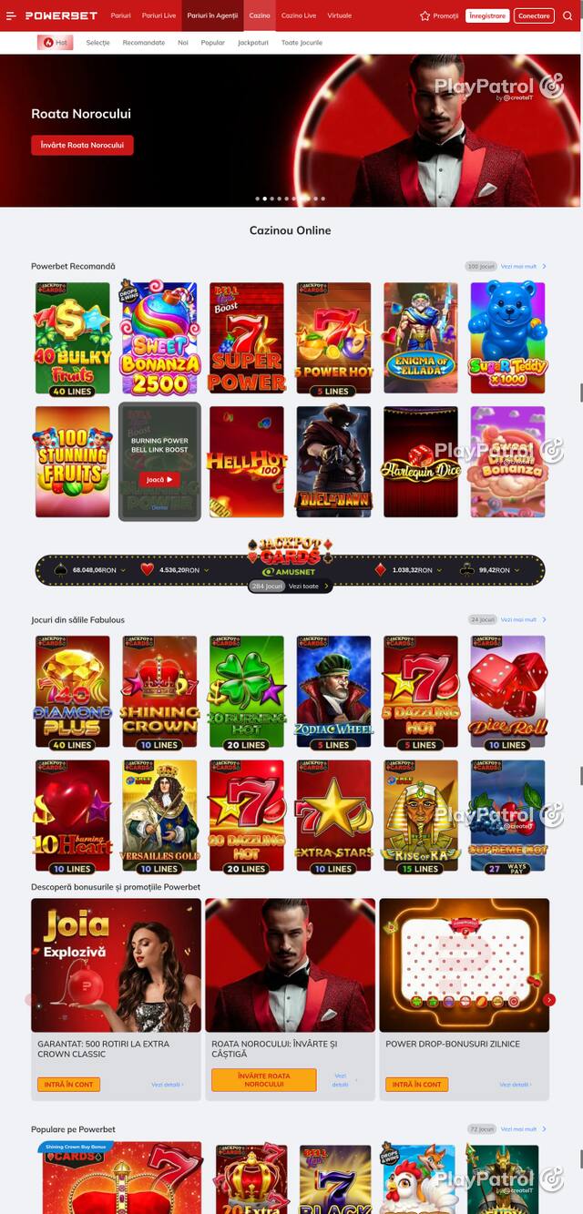Capture of the front page of PowerBet (online.powerbet.ro) on 8 October 2026