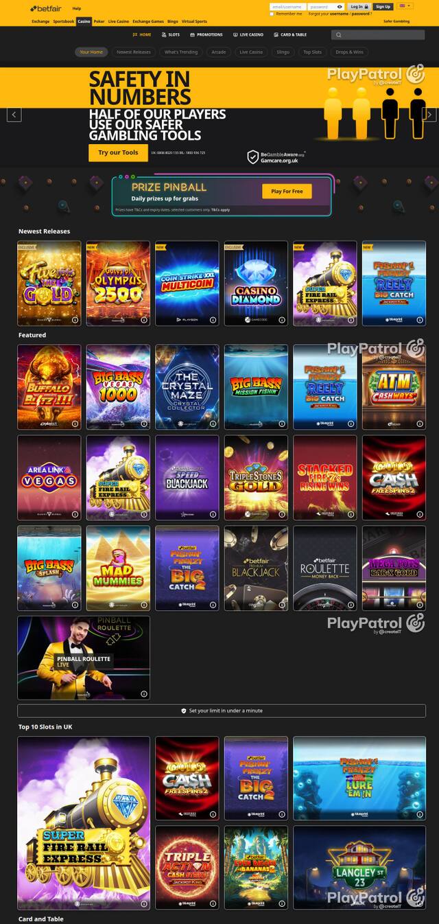Homepage capture of Betfair Casino recorded during the scan