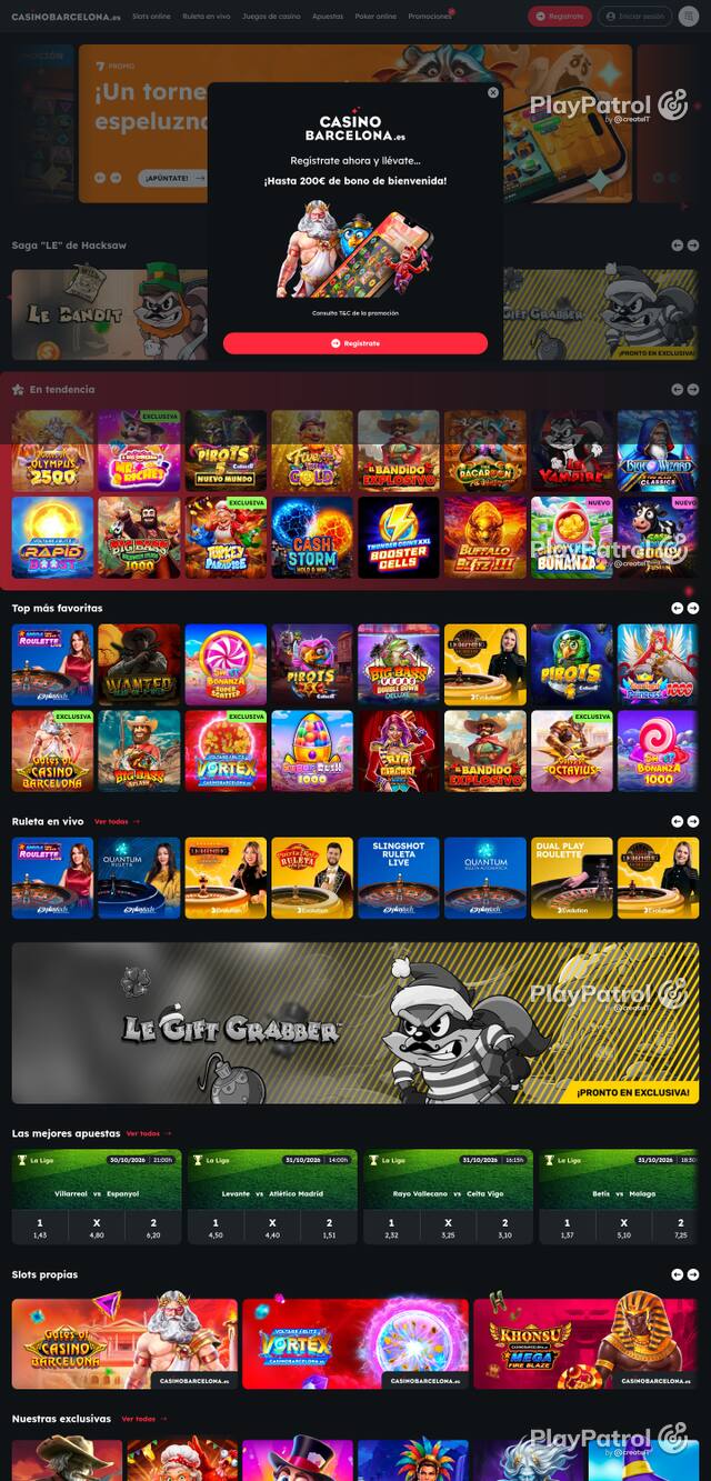 Front page of Casino Barcelona as captured on 29 October 2026